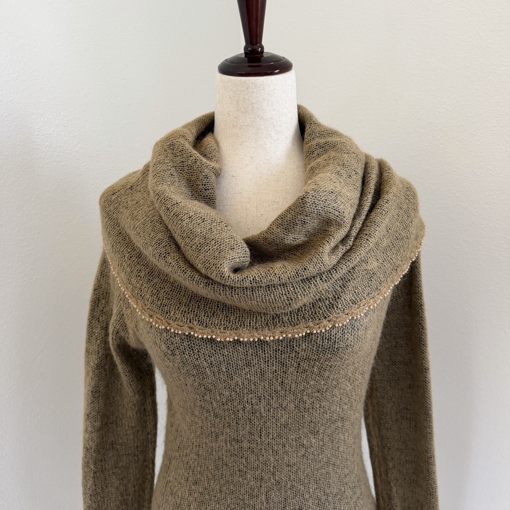 VTG Mac & Jac Sweater Womens Medium Brown Mohair Cowl Neck Beaded Fairy Grunge - Picture 2 of 10